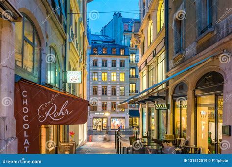 GENEVA, SWITZERLAND - February 6, 2018: Old Town Geneva City at Night ...