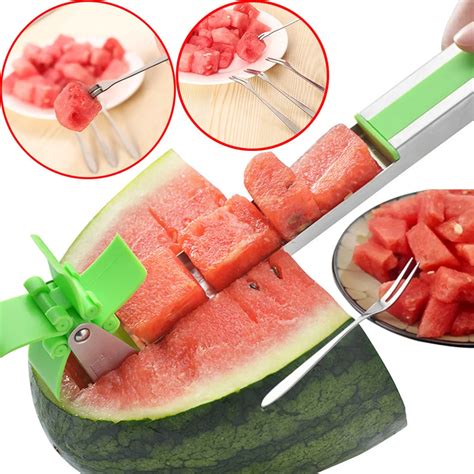 Stainless Steel Watermelon Slicer Fruit Knife Cutter Ice Cream Ballers Melon Scoop Double Size ...