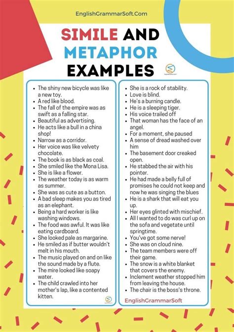 simile and metaphor examples | Similes and metaphors, English writing skills, Simile