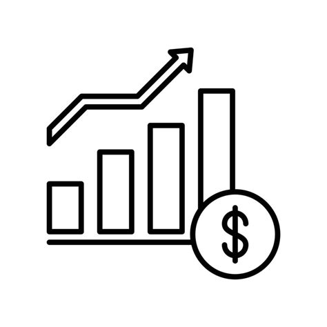 Business growth icon with bar chart, arrow and dollar in black outline ...