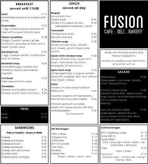 Fusion Cafe Menu, Menu for Fusion Cafe, Monument Park, Pretoria - Zomato SA