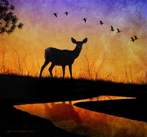 Doe Silhouette Painting by R christopher Vest