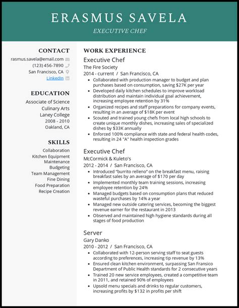 Chef Resume Skills - investigadorcreacionista