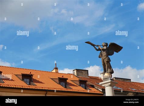 The statue of an angel in Uzupis area against the blue sky. Vilnius, Lithuania Stock Photo - Alamy