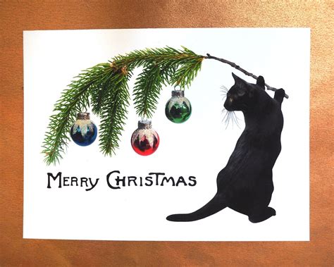 Black Cat Swag Merry Christmas Card, Christmas Cat Glitter Card in 2021 | Cat christmas cards ...