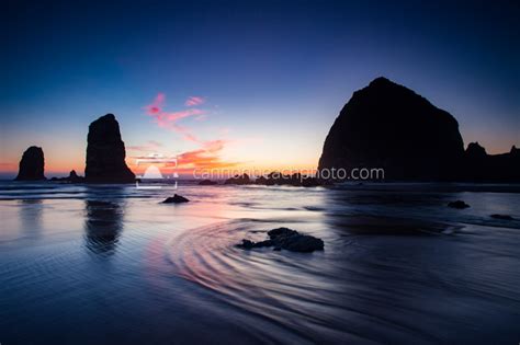 Haystack Rock Low Tide Sunset, Oregon Coast - Cannon Beach Photo