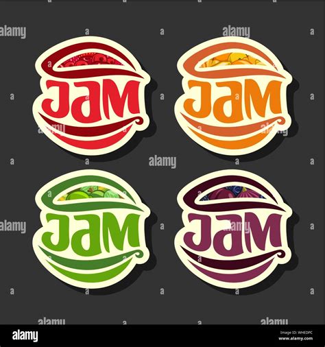 Vector Set of Fruit Jam Labels, isolated on black background Stock Vector Image & Art - Alamy