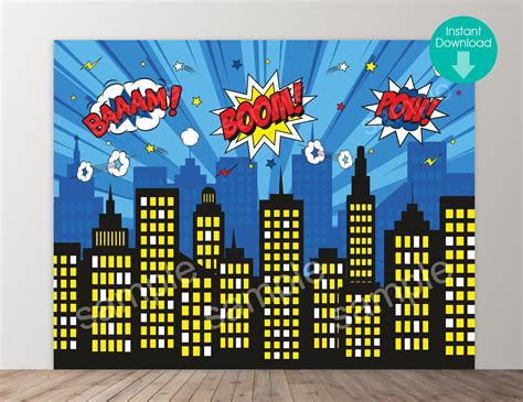 Superhero City Skyline Comic Style City Buildings Word - Etsy España