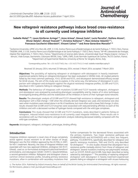 (PDF) New raltegravir resistance pathways induce broad cross-resistance to all currently used ...