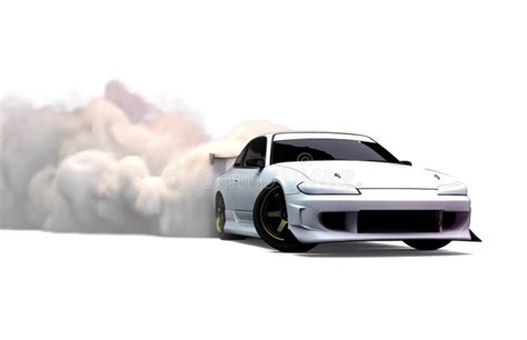 White Sports Car Drifting with Smoke Isolated on a White Background. Stock Illustration ...