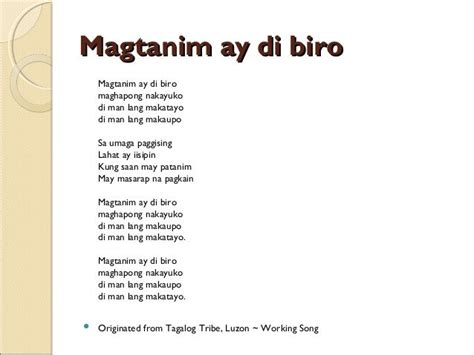 Magtanim ay di biro is an ancient traditional filipino working song,