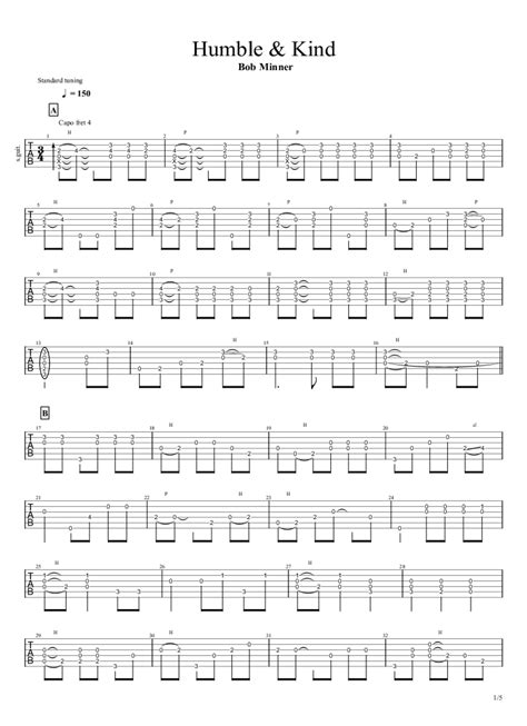 Humble & Kind Solo Acoustic Guitar Tab Chords - Bob Minner