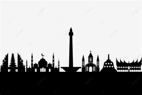 Indonesia S Diversity With Silhouettes Of Temples Monas Mosques ...