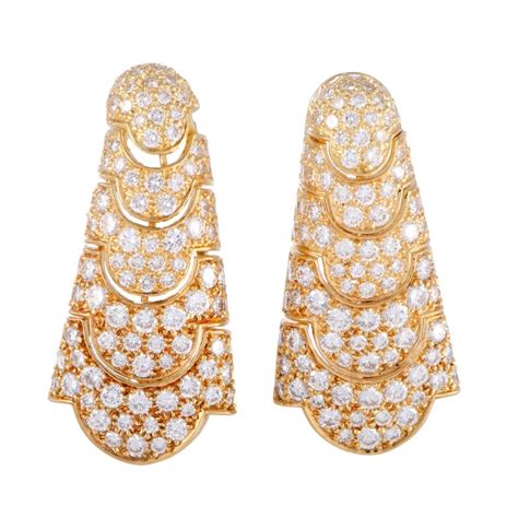 Cartier Full Diamond Pave Vintage Yellow Gold Drop Earrings For Sale at ...