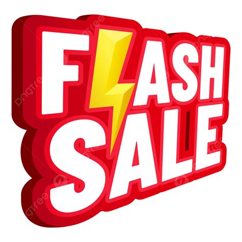 3d Red Flash Sale Label Or Logo With Yellow Lightning Vector, 3d Red ...