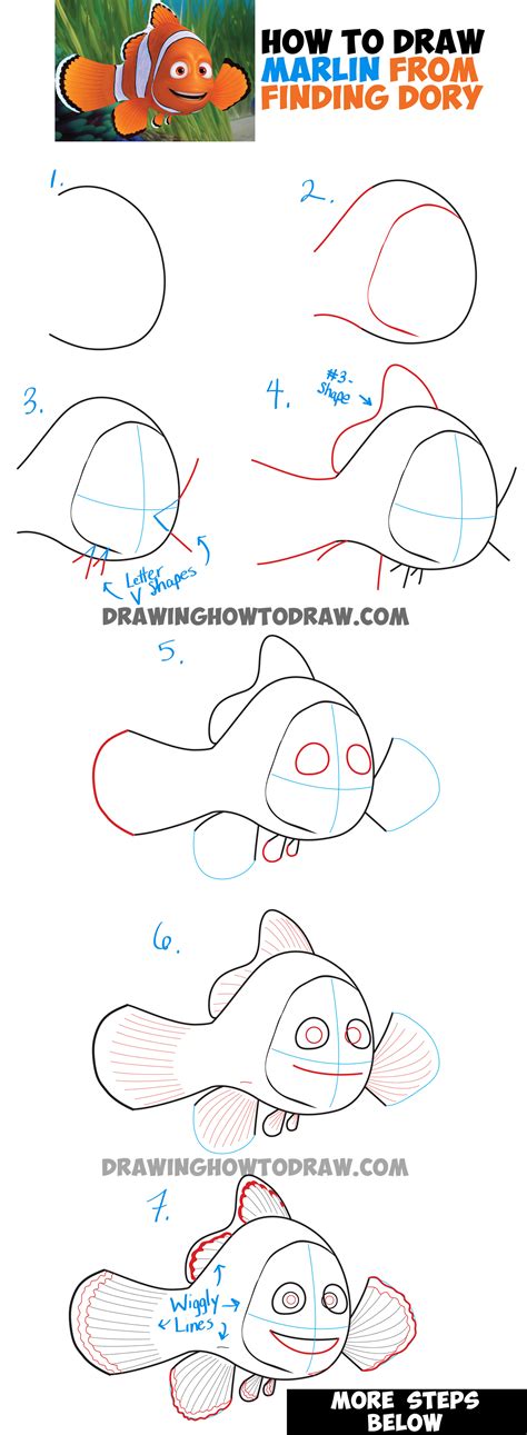 How to Draw Marlin from Finding Dory and Finding Nemo – Easy Step by ...