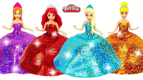 DIY Making Play Doh Sparkle Super Glitter Dresses for Disney Princesses - YouTube