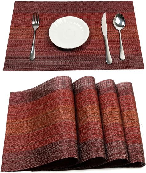 Pauwer Placemats Set for Dining Table Plastic Woven Vinyl Place Mats Wipe Clean Non Slip Heat ...