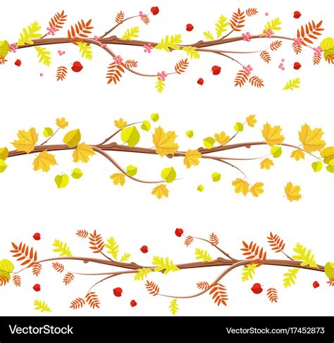 Autumn collection of floral seamless borders with Vector Image