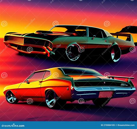 Retro Muscle Car, Generative AI Illustration Stock Illustration ...