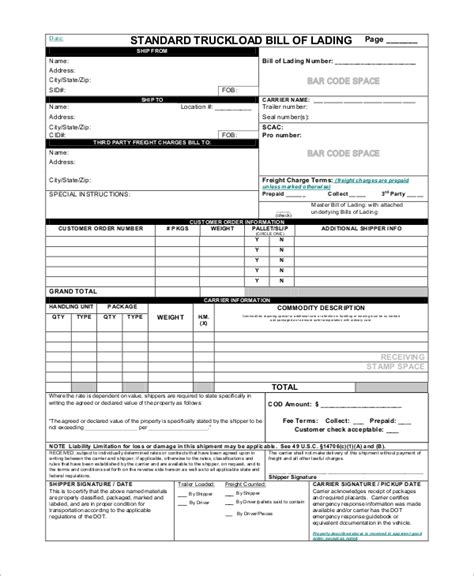 Bill Of Lading Short Form Template Excel This Template Consists Of A Generic Bill Of Lading Form ...