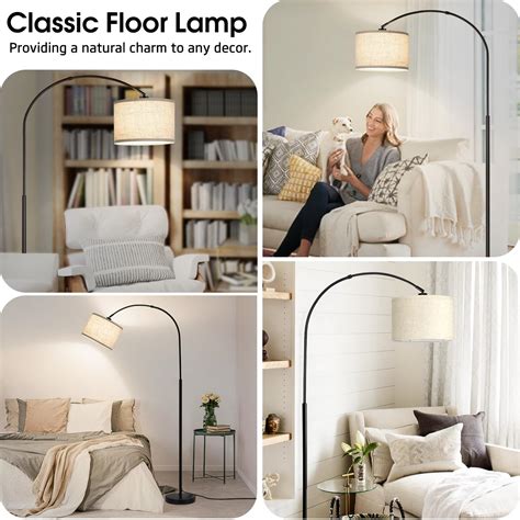 Dimmable Floor Lamp, Arc Floor Lamp with Dimmer, Black Standing Lamp with Adjustable Hanging ...