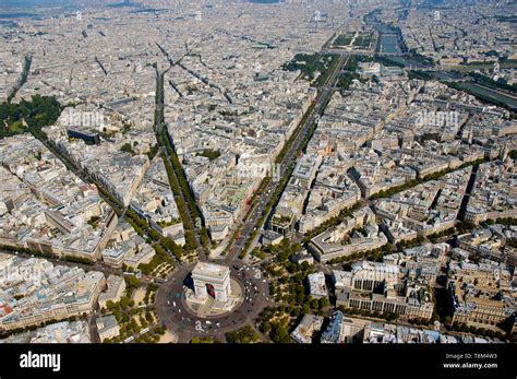 France, Paris (75), Place de l'Etoile and Arc de Triomphe (aerial view ...