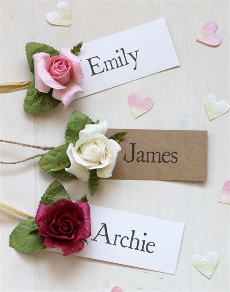 Paper Rose Wedding Name Tag | Name Place & Favour