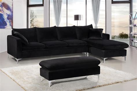 Meridian Naomi Velvet 3pc Sectional in Black 636Black-Sectional - 1StopBedrooms.