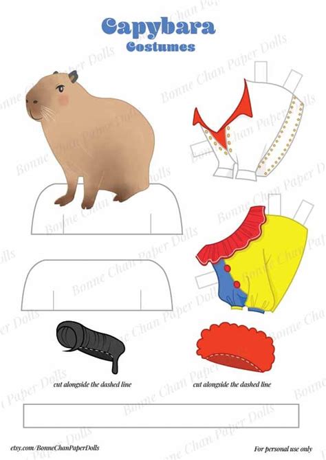 Animal Capybara Costumes Paper Doll Printable PDF / Clown Rocker / Instant Download / Kid Craft ...