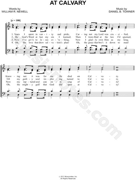 Daniel B Towner "At Calvary" Sheet Music in C Major - Download & Print ...