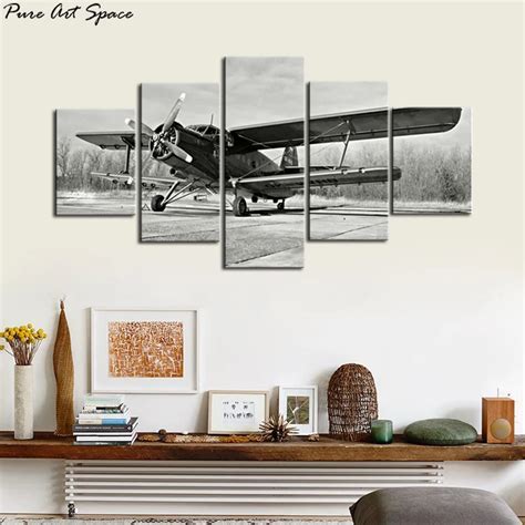 Black and White Vintage Airplane Wall Art Airplane Decor Old Paper Airplane Pictures Canvas ...