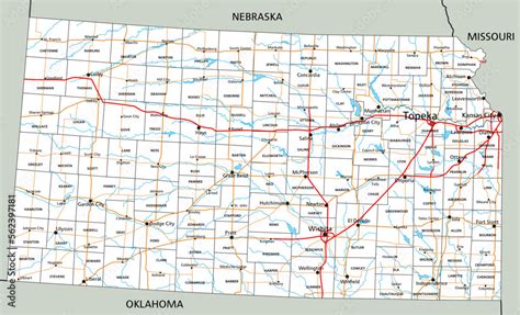 High detailed Kansas road map with labeling. Stock Vector | Adobe Stock