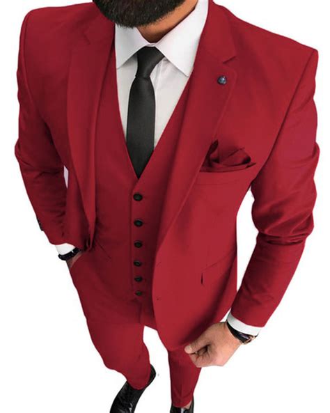 Cherry Red Suits for Men , Deep Red Custom 3 Pieces Prom Suits ,traje – classbydress