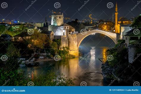 Mostar, Night, Skyline, Bridge, Kriva Cuprija, Sloping Bridge, Neretva ...