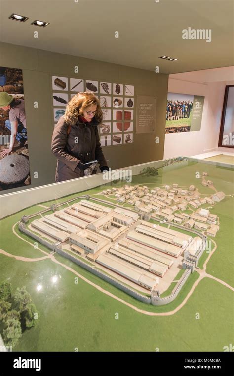 Vindolanda Museum, a visitor in the Admissions Building of the ...