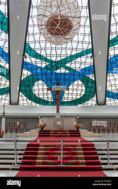 Stained glass windows and altar inside of Brasilia Cathedral, Brasilia, Brazil Stock Photo - Alamy