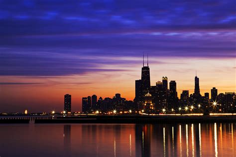 Chicago Sunset Skyline And Lake Michigan Photograph by Anna Floridia