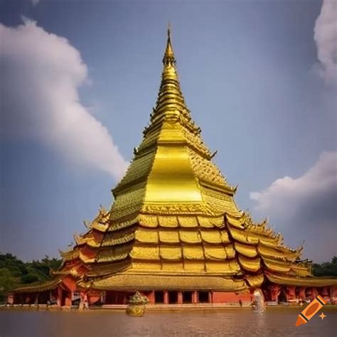 Golden pagoda with red roof