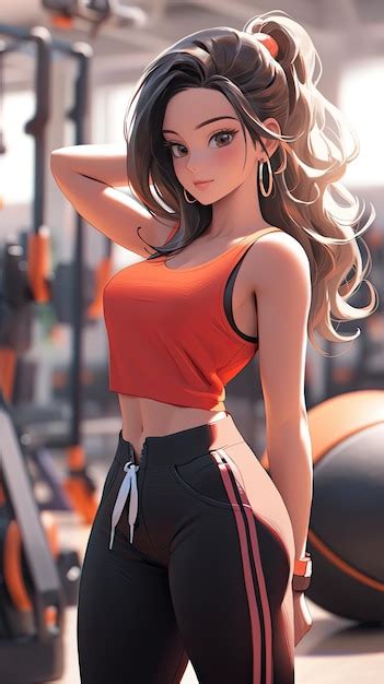 Premium Photo | Cartoon Gym Girl in Japanese Kawaii Fitness Fun with an ...