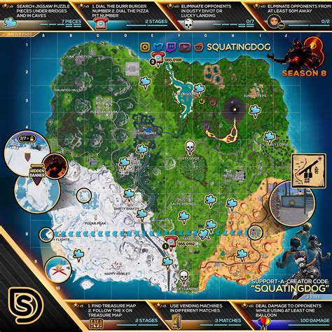 Fortnite Season 8 Week 8 Cheat Sheet - Week 8 Challenge Map | GameGuideHQ