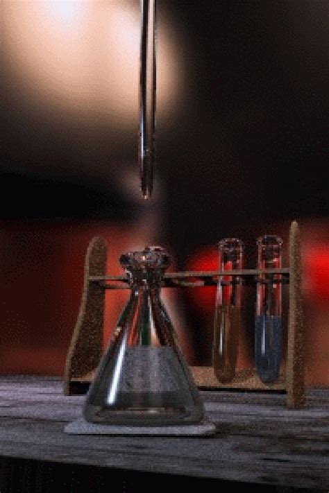 an image of a science lab setting on a table with test tubes and flasks