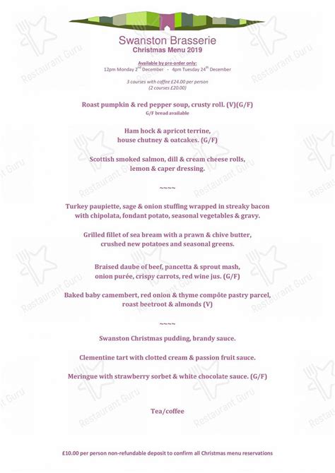 Menu at Swanston Brasserie restaurant, Edinburgh