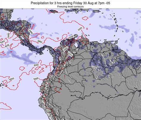 Colombia Precipitation for 3 hrs ending Saturday 14 Aug at 7pm COT