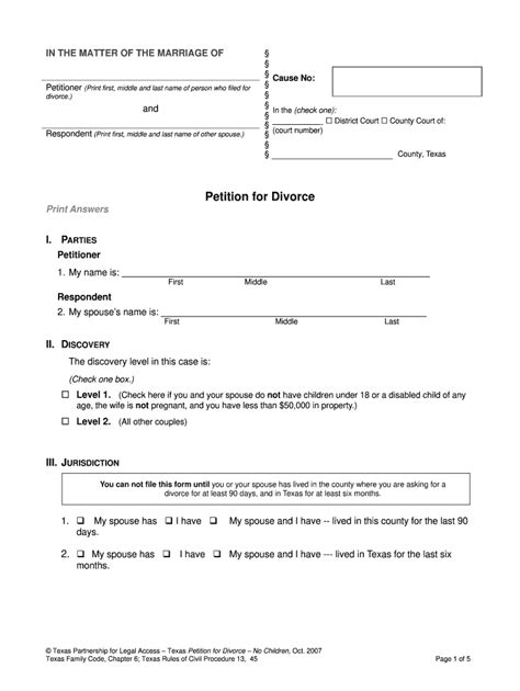 Free Printable Divorce Forms For Texas - Printable Forms Free Online