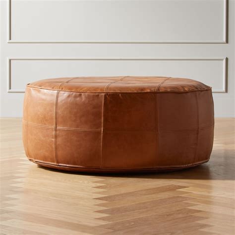 Round Black Leather Ottoman - Odditieszone