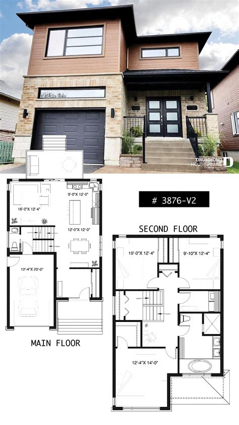 Modern house plan, 2 storey-home plan for narrow-lot, with garage, 3 bedrooms, open layout ...