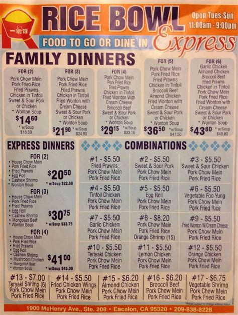 Rice Bowl Express Menu, Menu for Rice Bowl Express, Escalon, Stockton ...