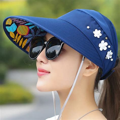 1PCS Women Summer Sun Hats Pearl Packable Sun Visor Hat With Big Heads ...