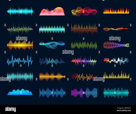 Audio waveform signals, wave song equalizer, stereo recorder sound visualization. Soundtrack ...